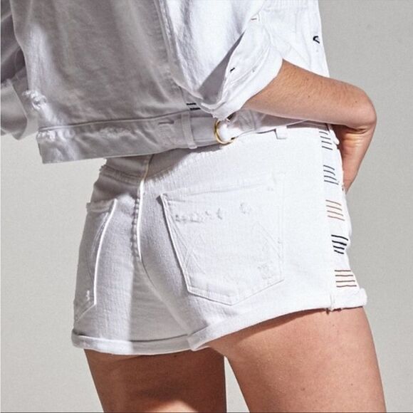 McGuire Damn Fine Baja High Rise White Jean Shorts with Embroidery - Picture 2 of 12